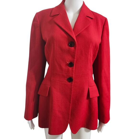 Vintage 80's Iceberg Womens 3 Button Red Blazer Virgin Wool Blazer Made In Italy - Picture 5 of 10
